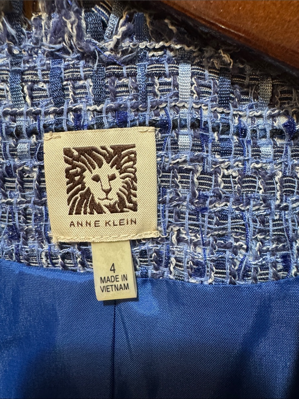Anne Klein Blue Tweed Fringe Blazer - Picture 2 of 8